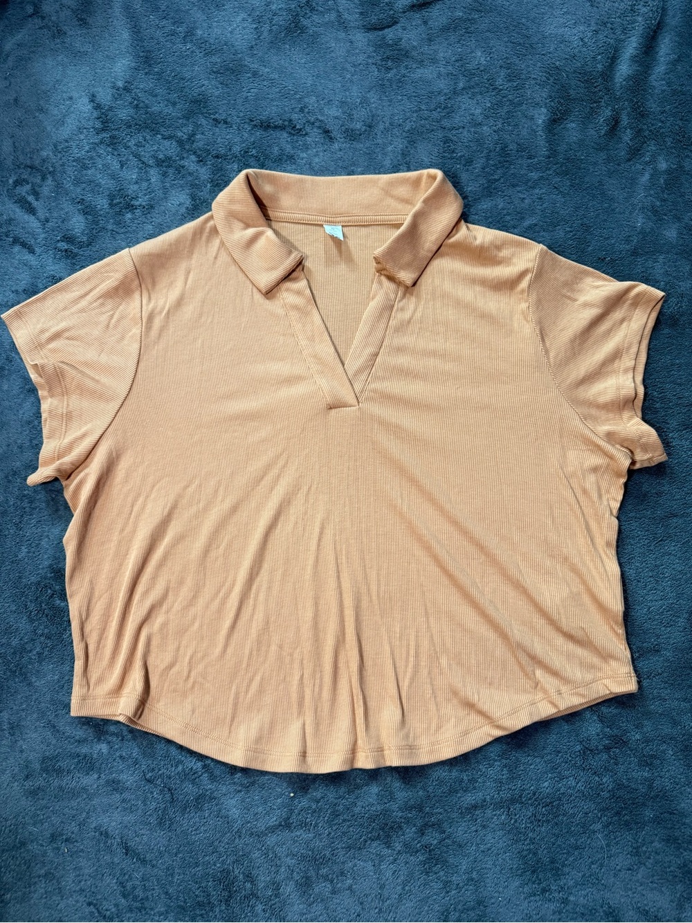 Women's Collared V-Neck Short Sleeve Crop Top - Tan